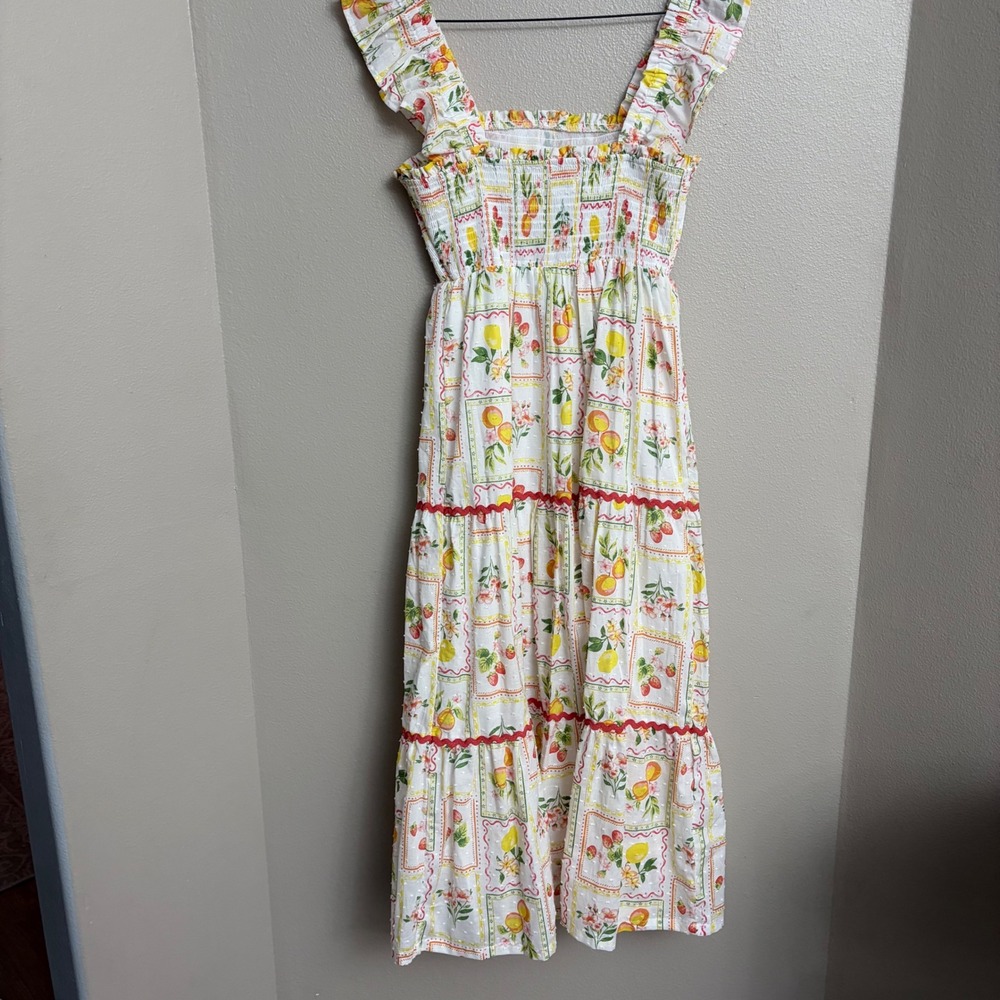 Rachel Zoe Fruit Print Tiered Midi Dress Size 4 Cottagecore Summer Sun Dress - Picture 10 of 11